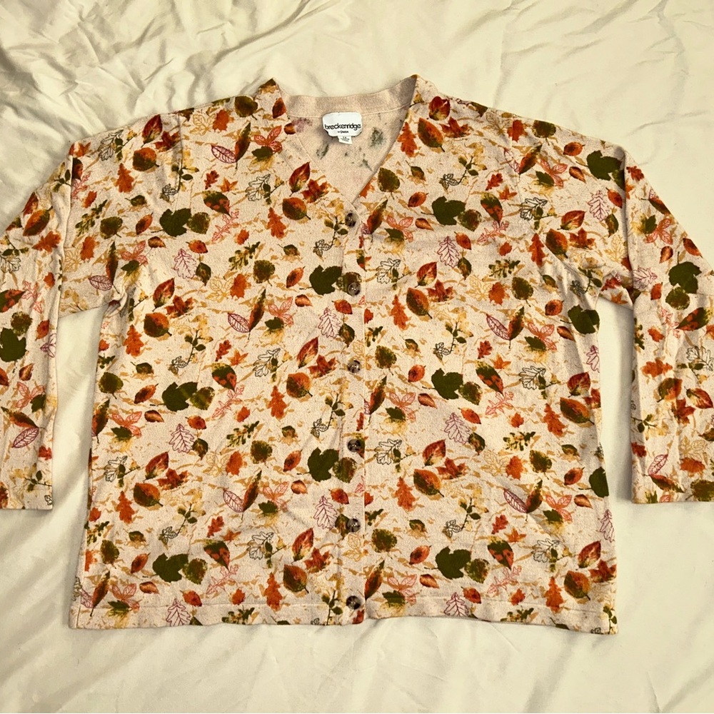 Lightweight Autumnal Warm Hues Fall Leaves Button Front Cardigan